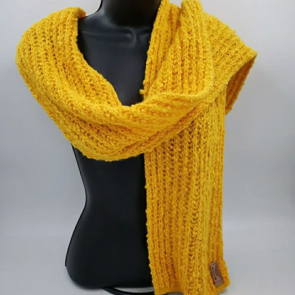 Vtg 90s ARIS Knits Scarf Bright Yellow Acrylic Wool Mohair Blend 70x8 Hufflepuff